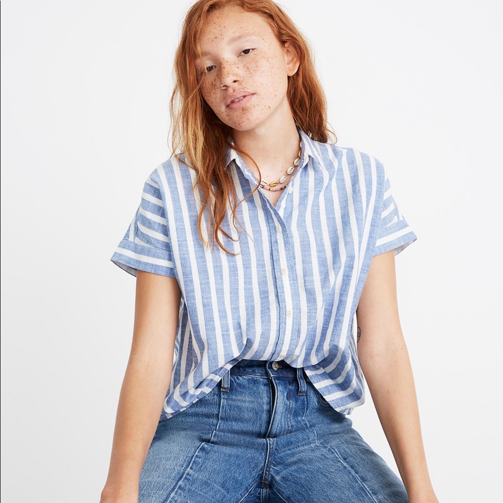 Madewell Cropped Button-Down Shirt in Stripe XS - Picture 1 of 8